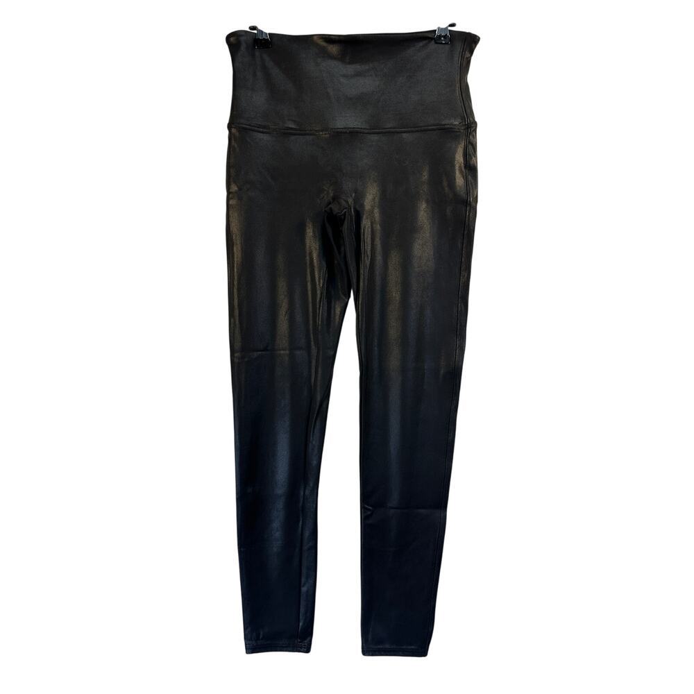 SPANX Faux Leather Leggings Women's XL‎ Black Coated Shaping Pants